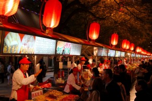Food stalls, Dong Hua Men Night Market Beijing, China
