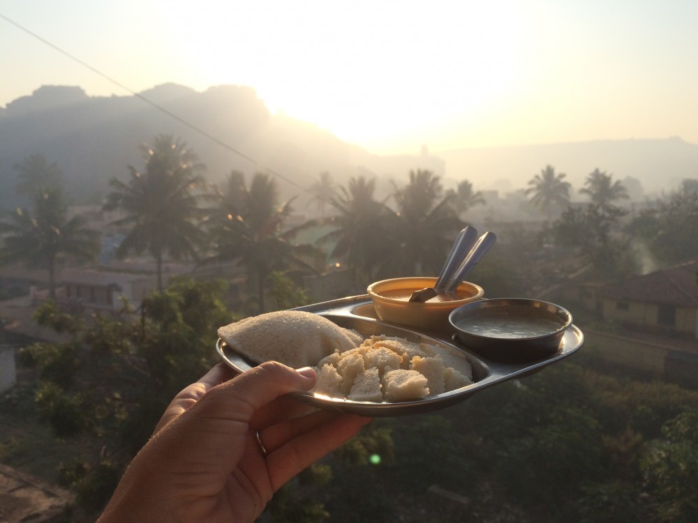 Indian Breakfast of Idli sambar Badami, India